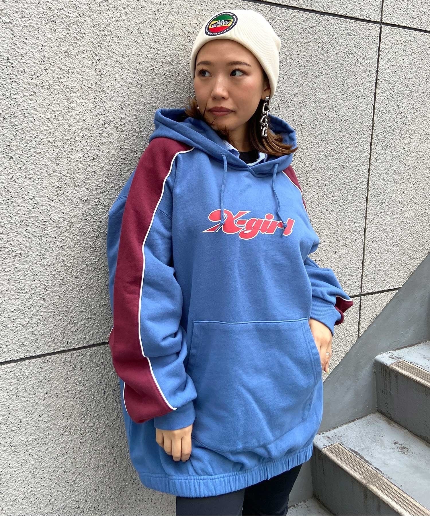 X-GIRL/エックスガール  CONTRAST COLOR SWEAT HOODIE レディース プルオーバー パーカー 105233012022(BLUE-M)