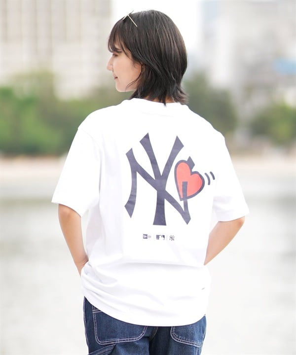 NEW ERA ニューエラ レディース 半袖 Tシャツ バックプリント MLB ニューヨーク・ヤンキース NY ロゴ 14334739 ムラサキスポーツ限定(WHT-S)
