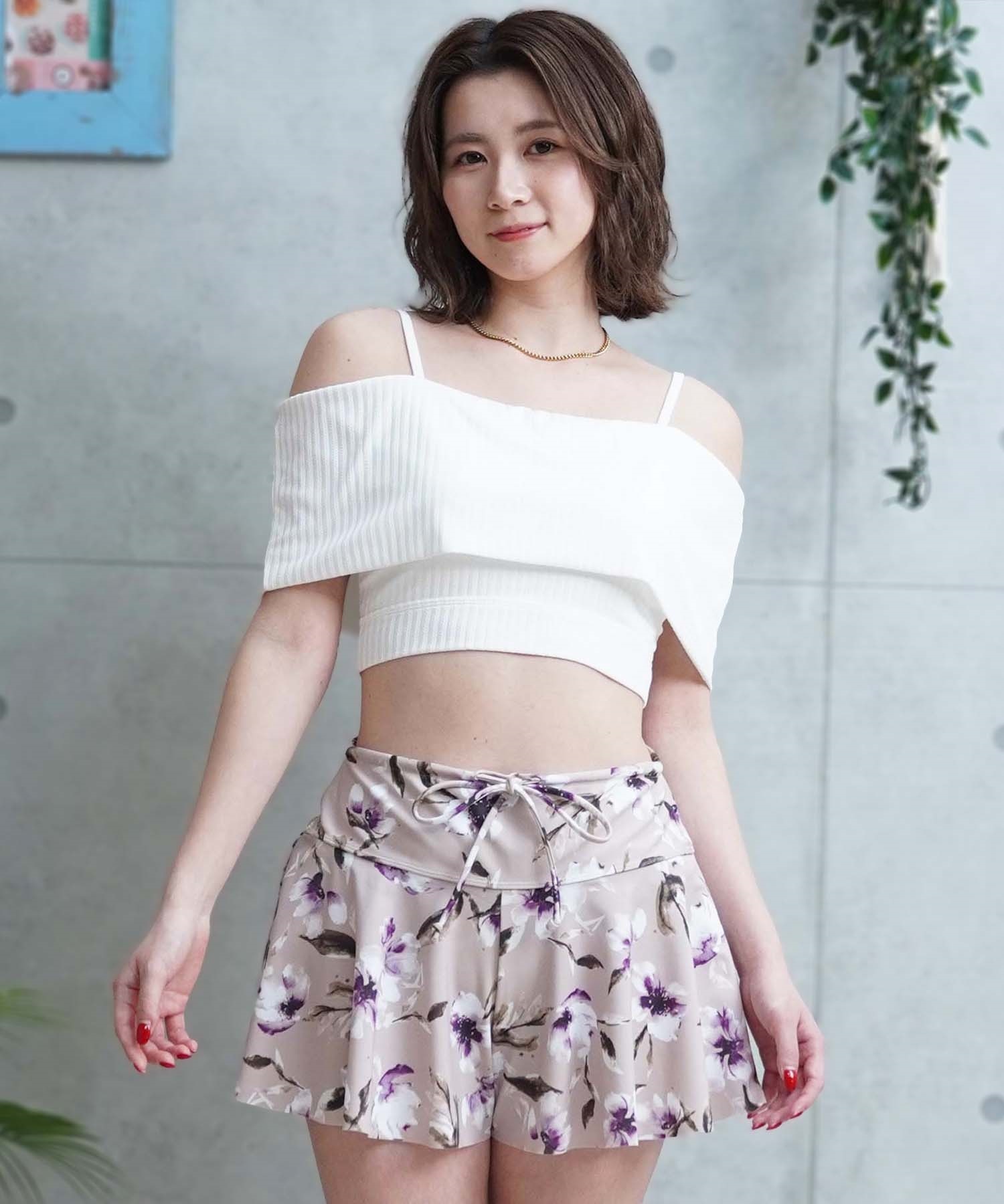 LAETITIA レリッタ 水着 レディース  オフショルダー 花柄 ショートパンツ 3点セット 441401(WT-9)