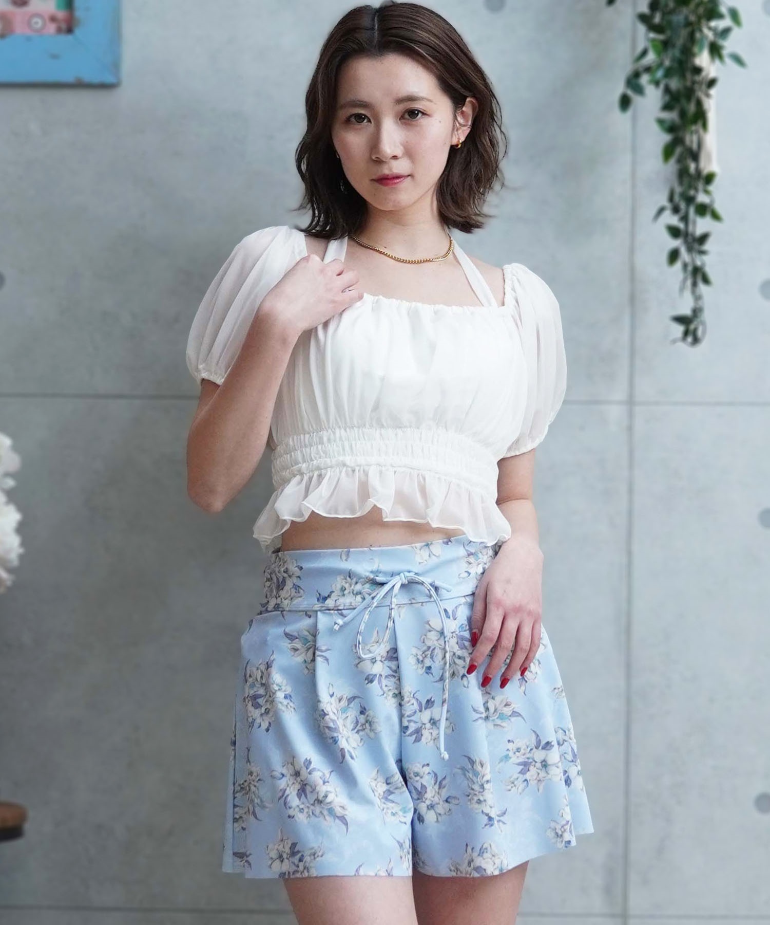 LAETITIA レリッタ 水着 レディース  オフショルダー パフスリーブ ショートパンツ 3点セット 441501(WT-9)