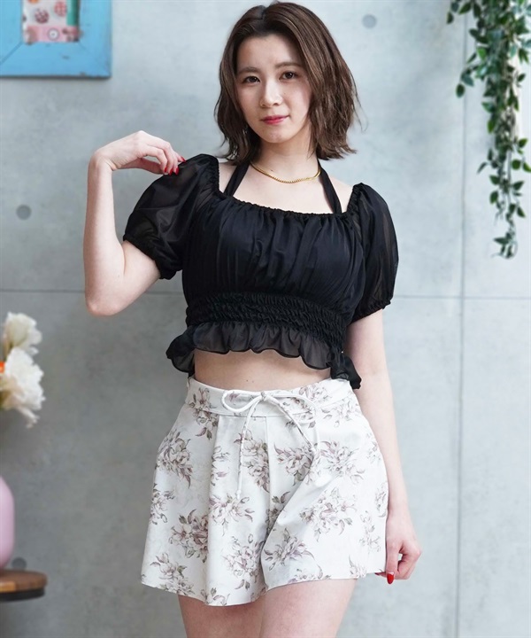 LAETITIA レリッタ 水着 レディース  オフショルダー パフスリーブ ショートパンツ 3点セット 441501