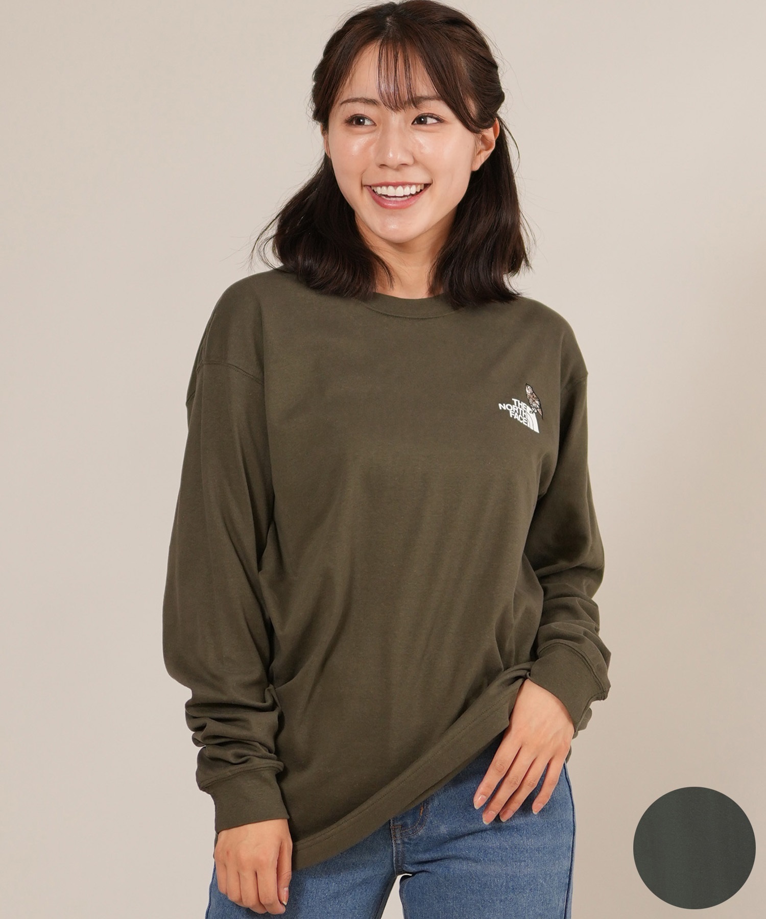 THE NORTH FACE ザ・ノース・フェイス 長袖 Tシャツ ロンT レディース 無地 ワンポイント ロゴ ロングスリーブズーピッカーティー NT82536(AG-S)