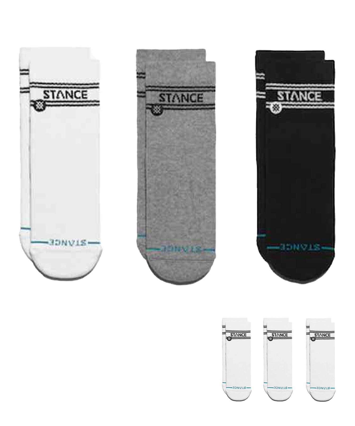 STANCE スタンス ソックス 靴下 3足セット BASIC QUARTER 3 PACK A356A24BAS(WHITE-L)