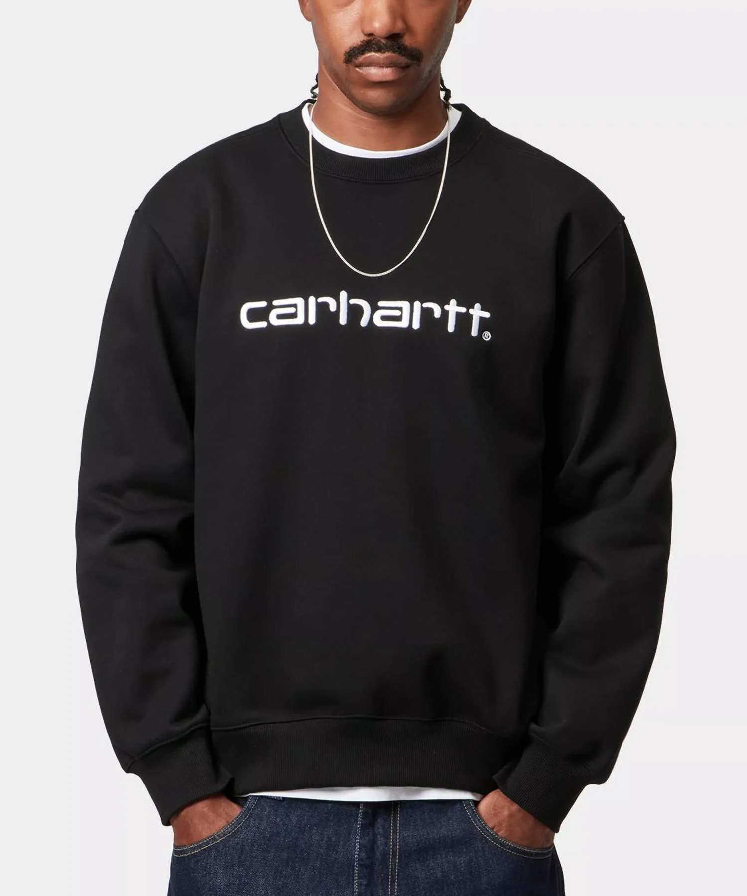 Carhartt WIP カーハートダブリューアイピー トレーナー スウェット メンズ クルーネック ロゴ 刺繍 裏起毛 CARHARTT SWEAT I030546(BLACK-S)