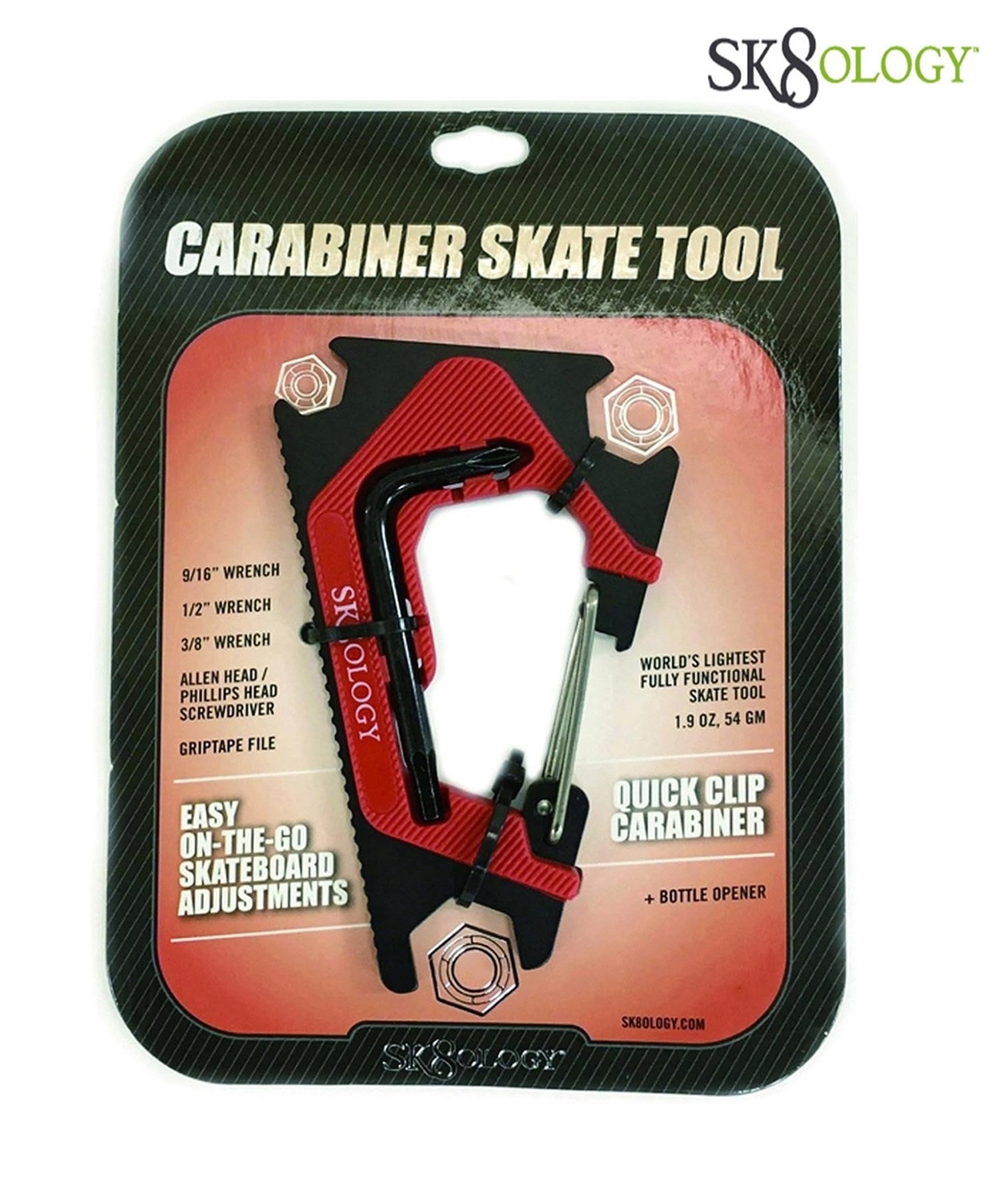 SK8LOGY スケートオロジー スケートボード トリツケ ツール カラビナ 2.0 ムラサキスポーツ(BK/RD-ONE)