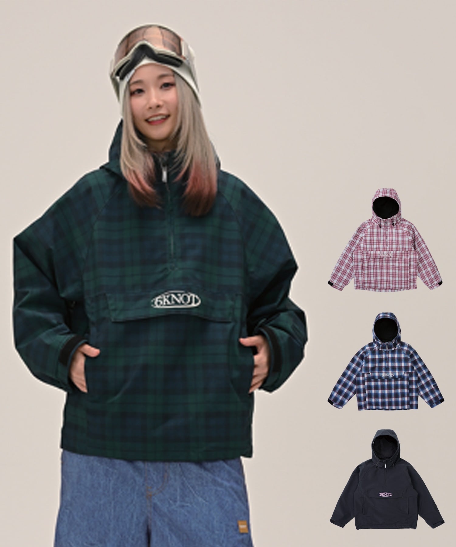 6KNOT シックスノット CHECK スノーボード ウェア ジャケット レディース ムラサキスポーツ 25-26モデル LL C28【2526】(BLACK-S)