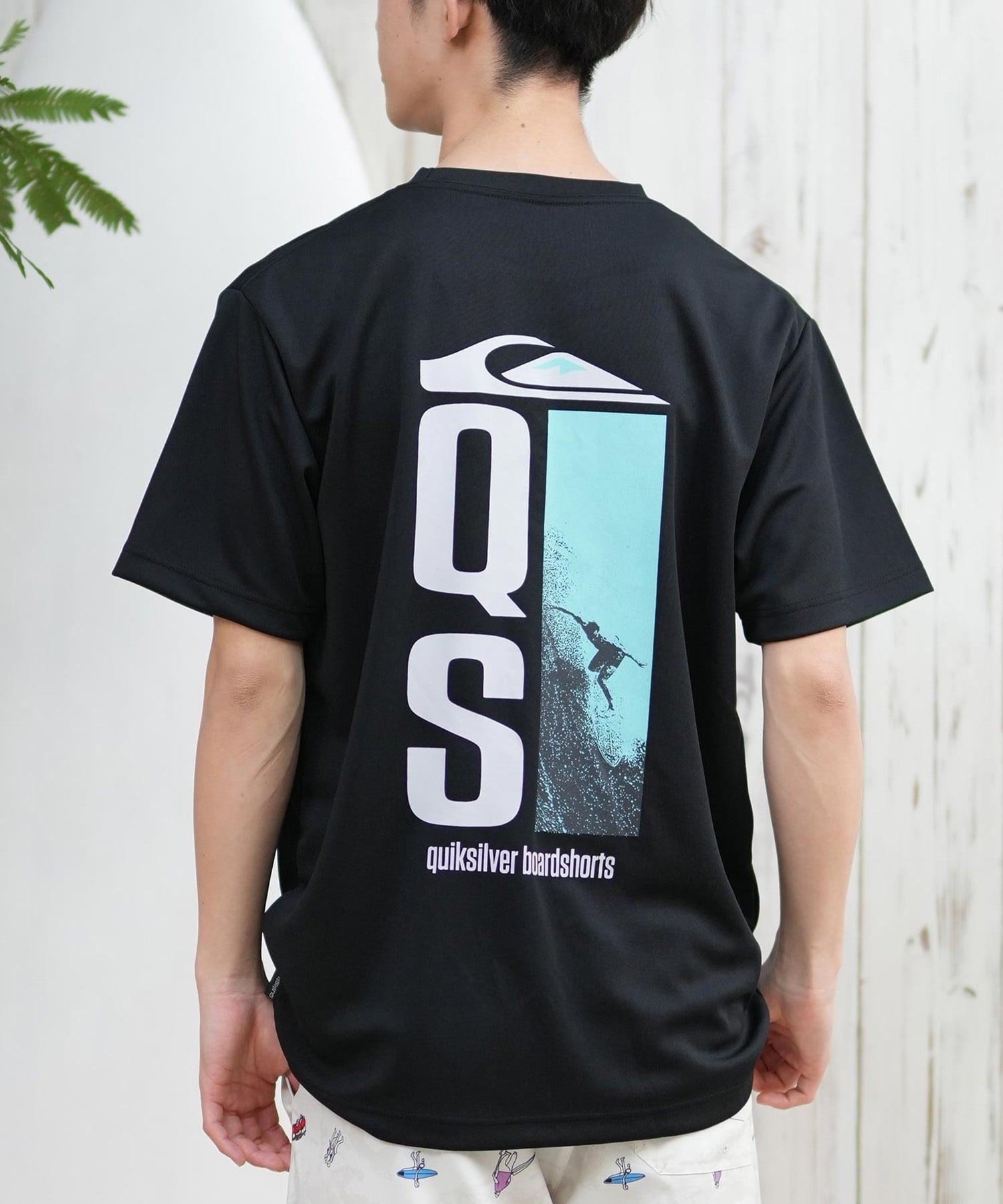 QUIKSILVER クイックシルバー ラッシュガード メンズ 半袖 Tシャツ バックプリント 水陸両用 UVカット QLY251623M ムラサキスポーツ限定(BLK-M)