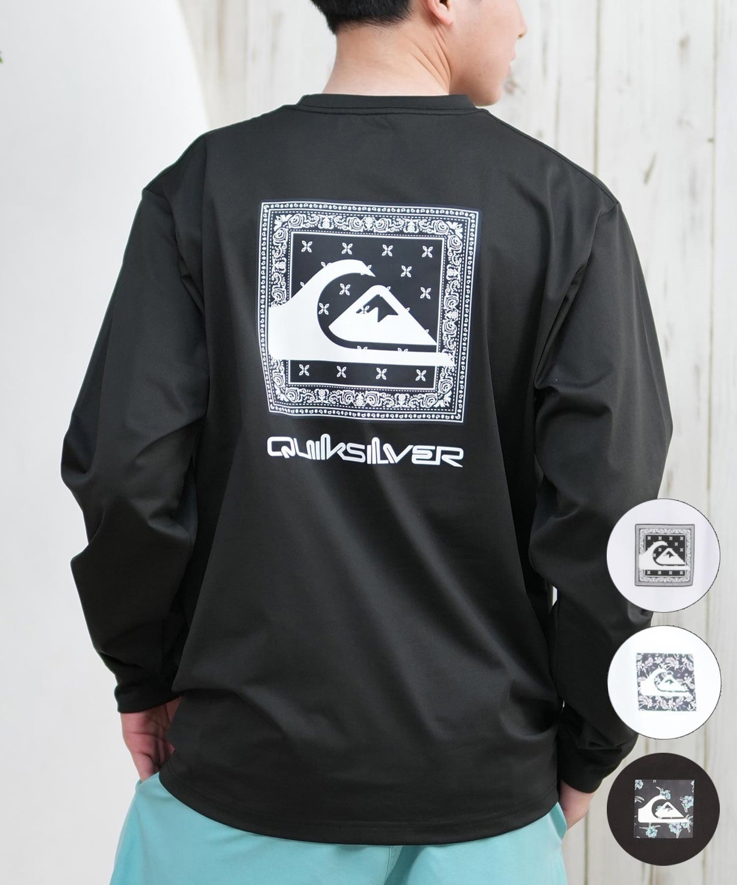QUIKSILVER クイックシルバー ラッシュガード メンズ 長袖 Tシャツ ロンT バックプリント 水陸両用 UVカット QLY251628M ムラサキスポーツ限定(WHT1-M)