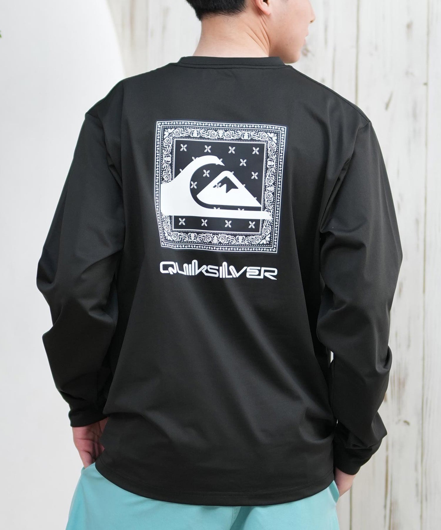 QUIKSILVER クイックシルバー ラッシュガード メンズ 長袖 Tシャツ ロンT バックプリント 水陸両用 UVカット QLY251628M ムラサキスポーツ限定(BLK1-M)