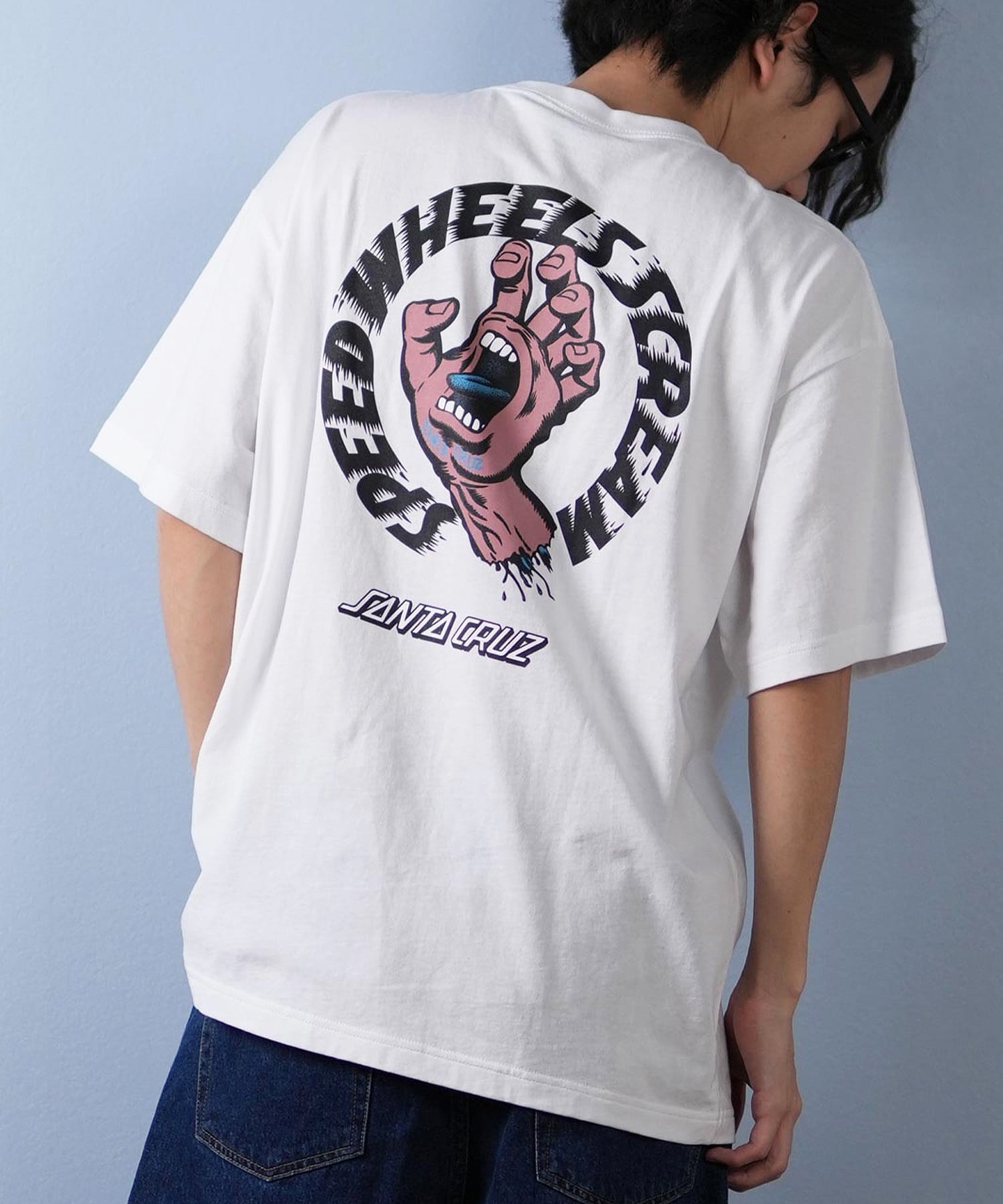 SANTACRUZ サンタクルーズ 半袖 Tシャツ メンズ バックプリント ロゴ スクリーミングハンド 502252401 ムラサキスポーツ限定(WH/PK-M)