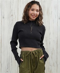 DC ディーシー 長袖 Tシャツ ロンT レディース クロップド丈 ショート丈 ハーフジップ LLT254312(BKS-M)