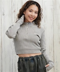 DC ディーシー 長袖 Tシャツ ロンT レディース クロップド丈 ショート丈 ハーフジップ LLT254312(BES-M)