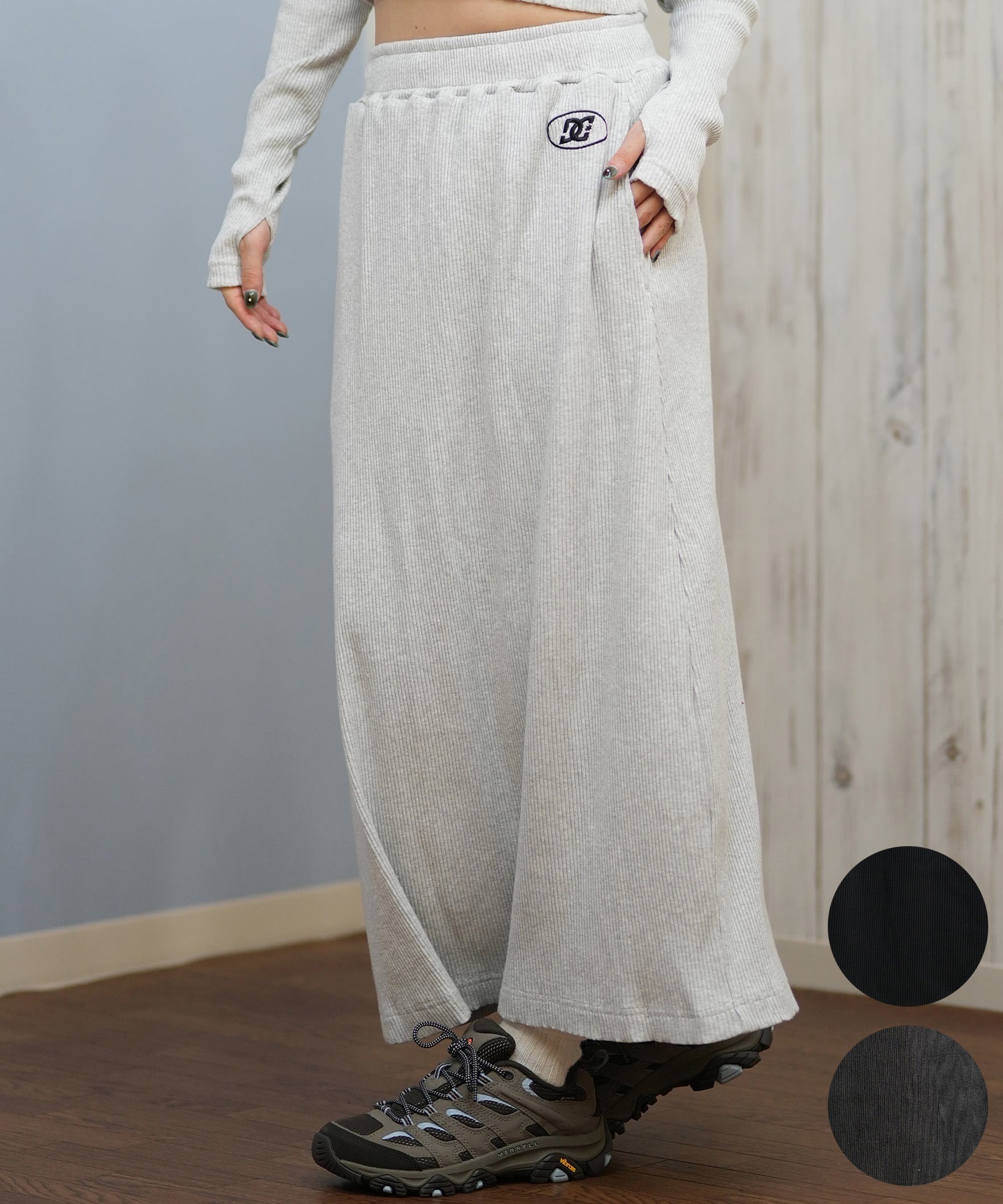 DC ディーシー スカート レディース ロングスカート リブ スリット LSK254318M ムラサキスポーツ限定(BKS-M)