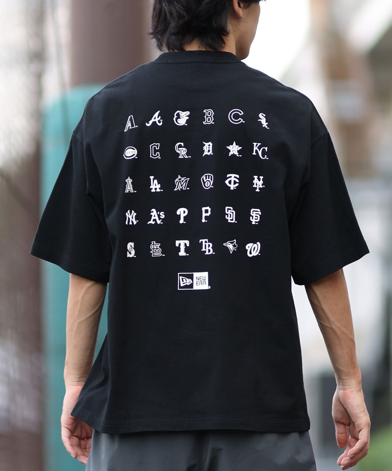 NEW ERA ニューエラ 半袖 Tシャツ メンズ バックプリント MLB ロゴ オーバーサイズ 14410064(BK-M)