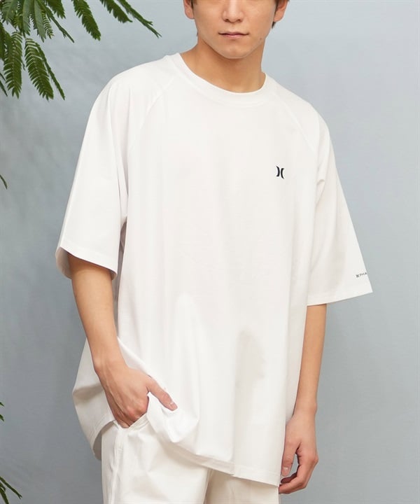 Hurley ハーレー 水着 ラッシュガード 半袖 Tシャツ メンズ ワンポイント ロゴ 水陸両用 撥水 吸水速乾 MUSS251089(WHT-M)