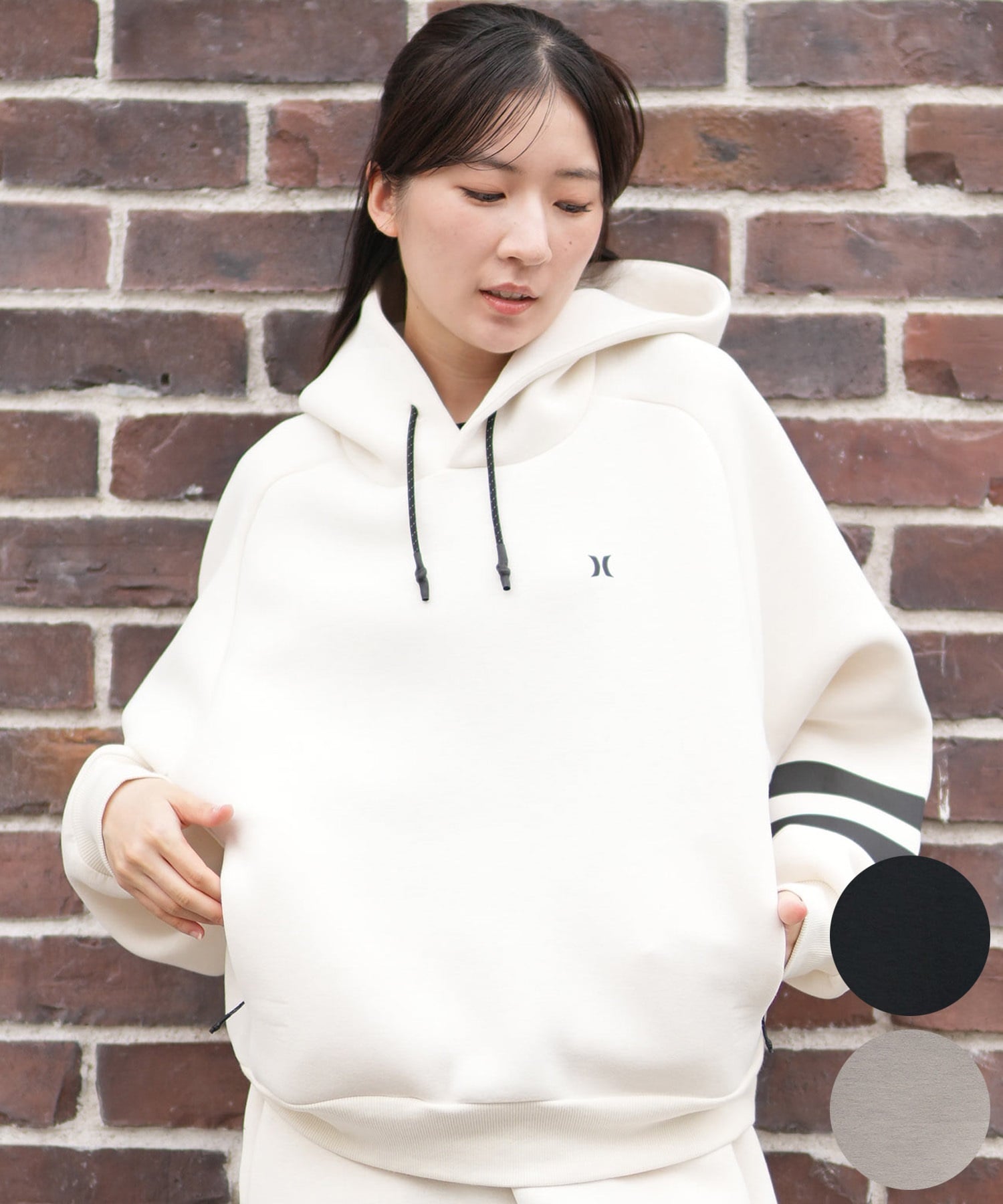 Hurley ハーレー プルオーバー パーカー レディース PHANTOMシリーズ セットアップ対応 ロゴ PHANTOM SWEAT BLOCK PARTY HOODIE WUFF252001(BLK-S)