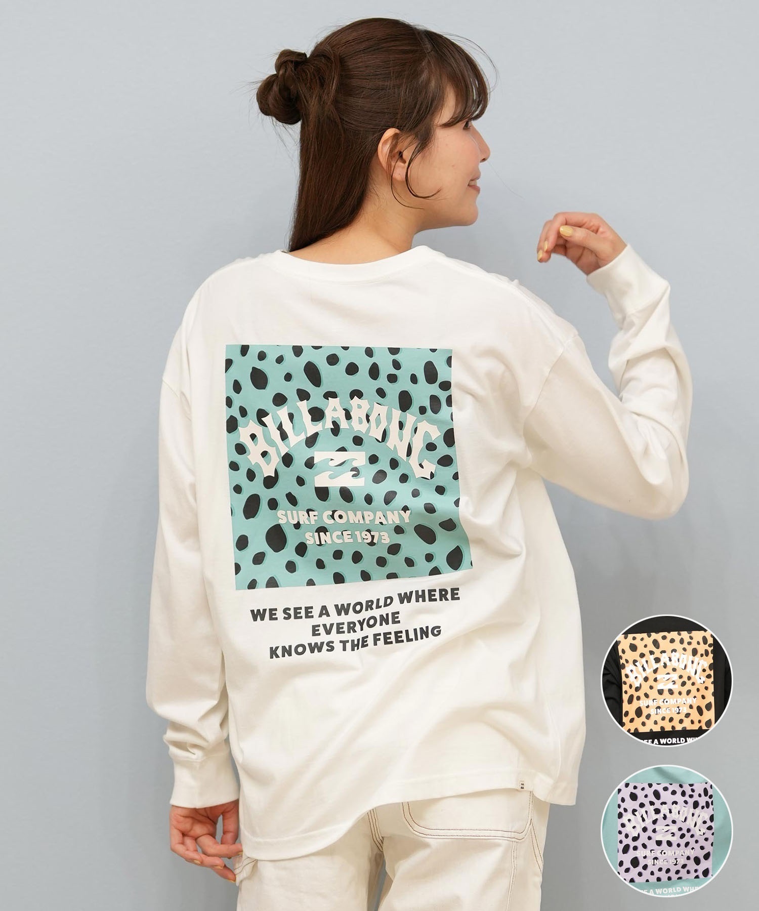BILLABONG ビラボン 長袖 Tシャツ ロンT レディース バックプリント SQUARE LOGO BOY FIT LS TEE BF014-052(BLK-M)