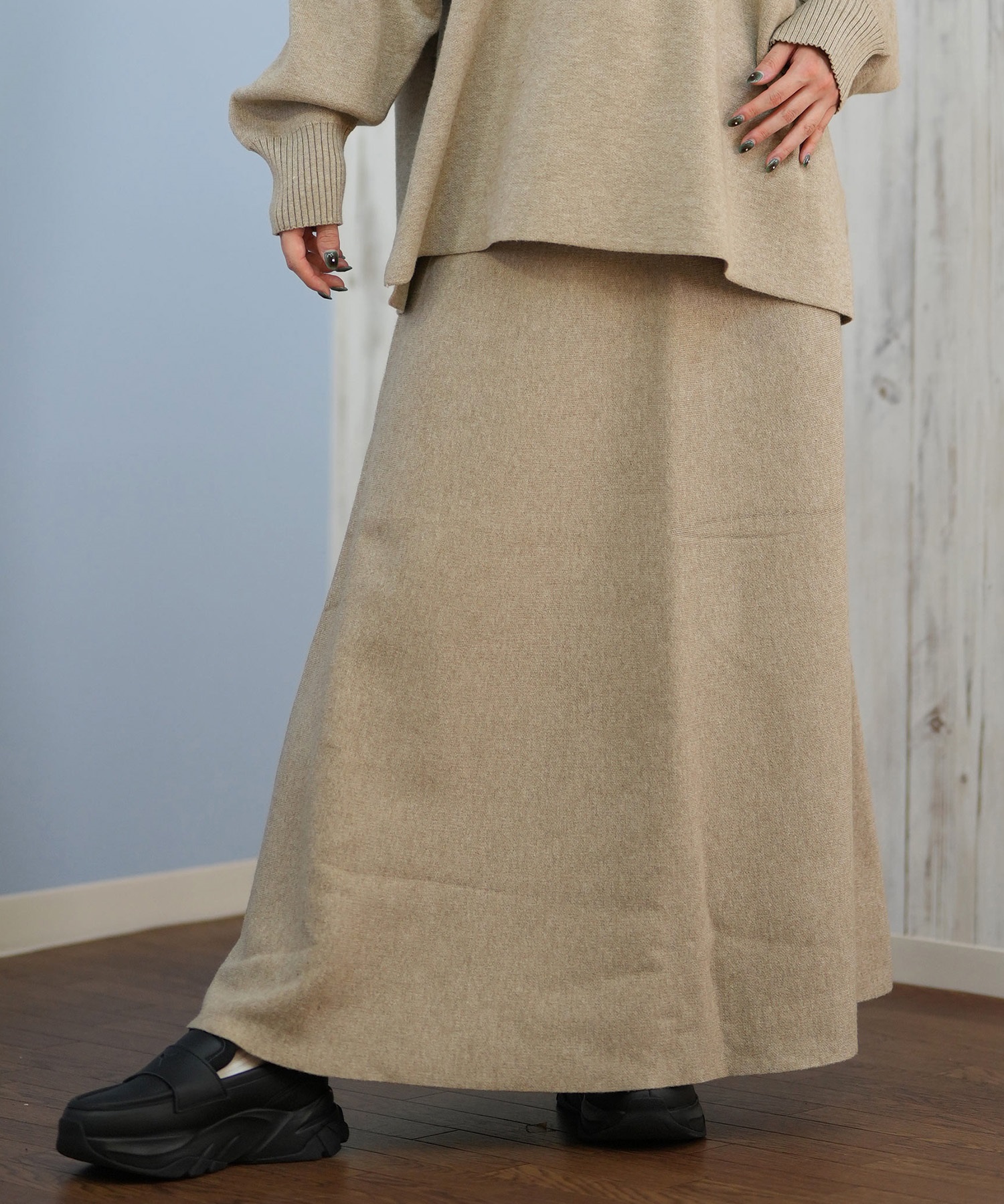 RIKKA FEMME リッカファム ロングスカート レディース リブニットスカート セットアップ対応 RF25FW15(BEG-FREE)