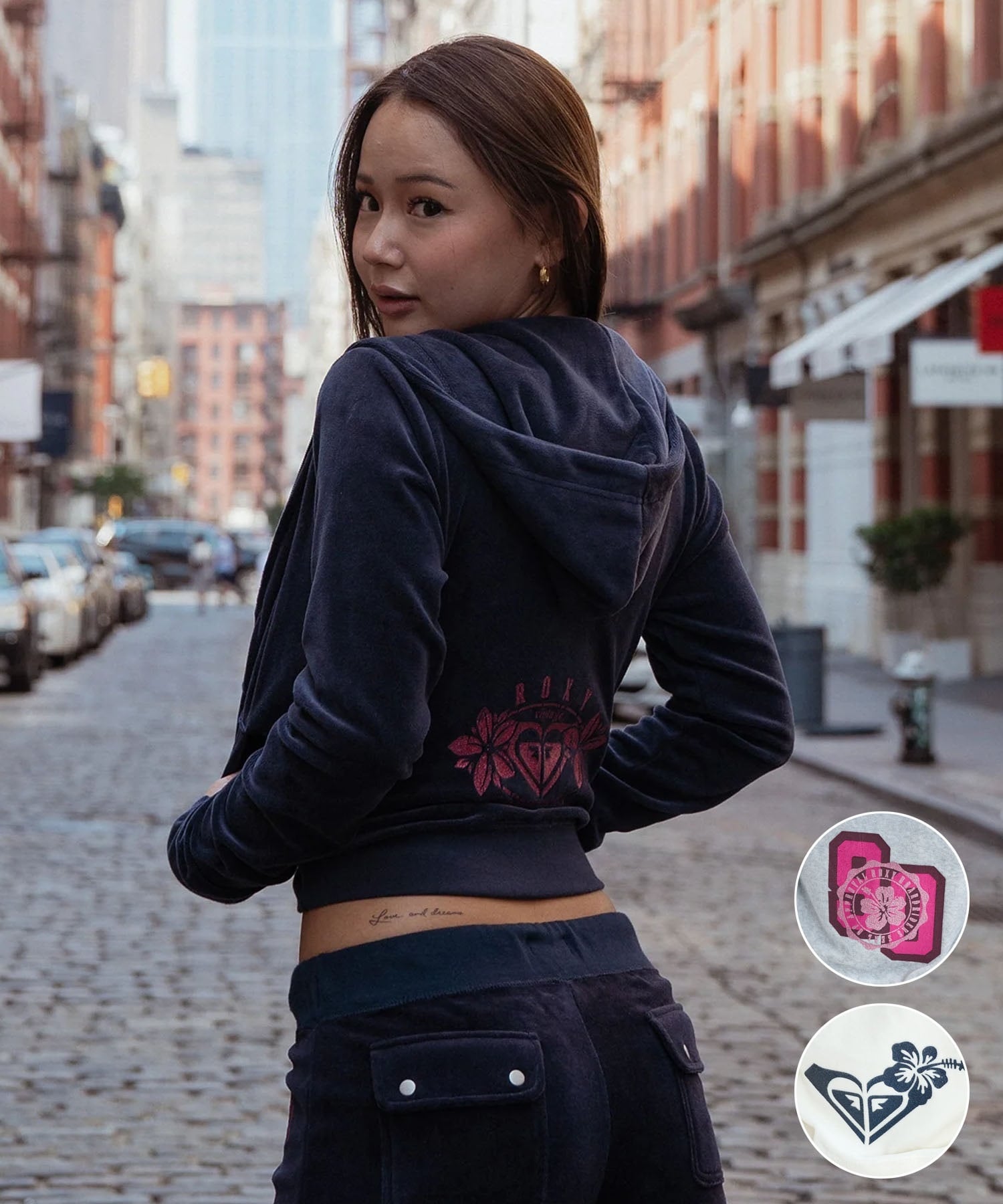 ROXY ロキシー × MANA ジップアップ パーカー レディース ベロア ショート丈 セットアップ対応 ROXY CRUISERS RZP254617T(NVY-M)