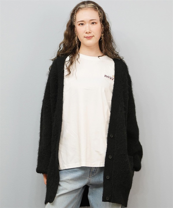 ROXY ロキシー ニット セーター カーディガン レディース ロング シンプル ロゴ MY HEART ウィメンズ カーディガン RSR254602T(BLK-M)