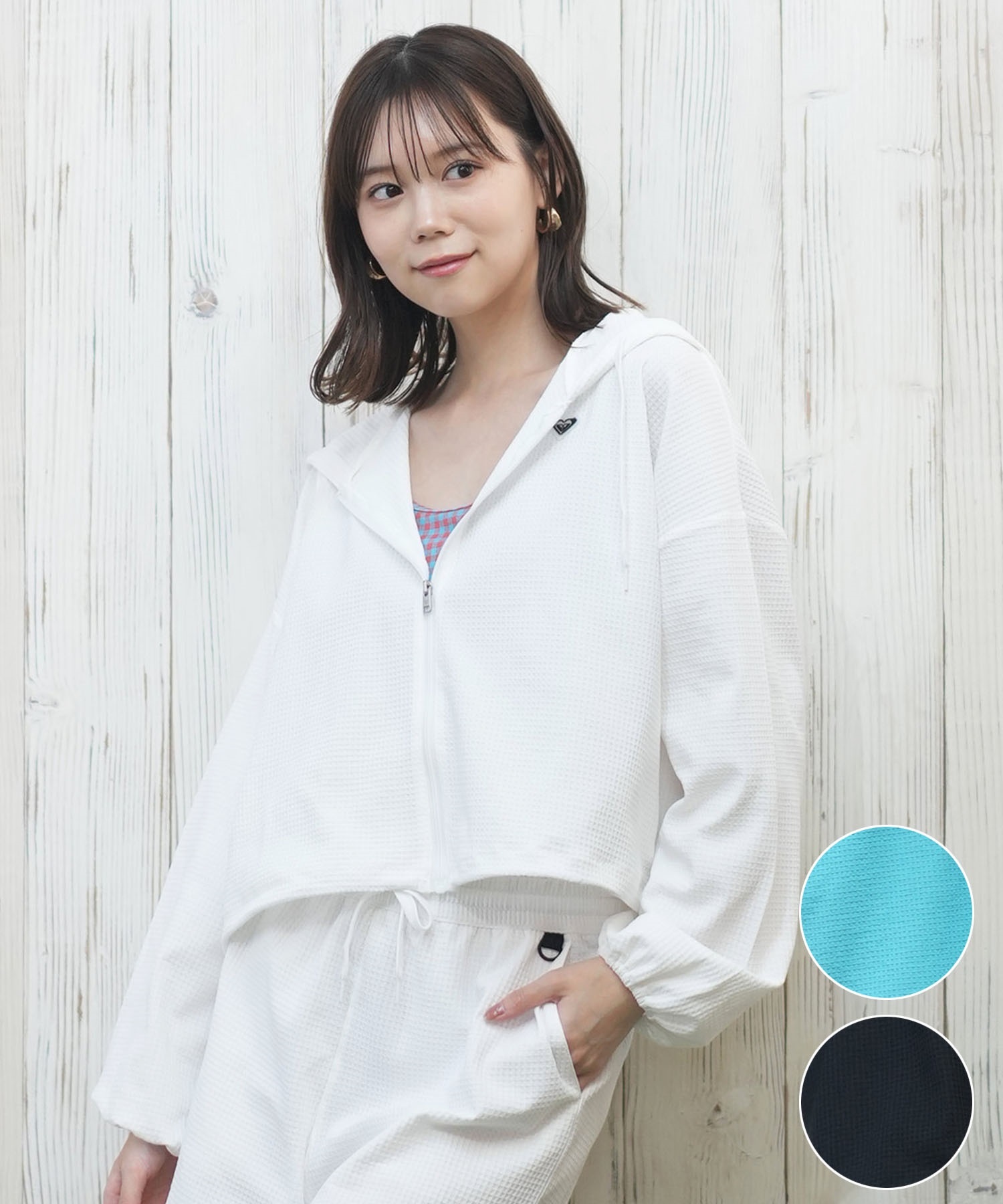 ROXY ロキシー ラッシュガード レディース パーカー ジップアップ 長袖 水陸両用 UVカット SEASIDE BLUE RLY251049(BLK-M)