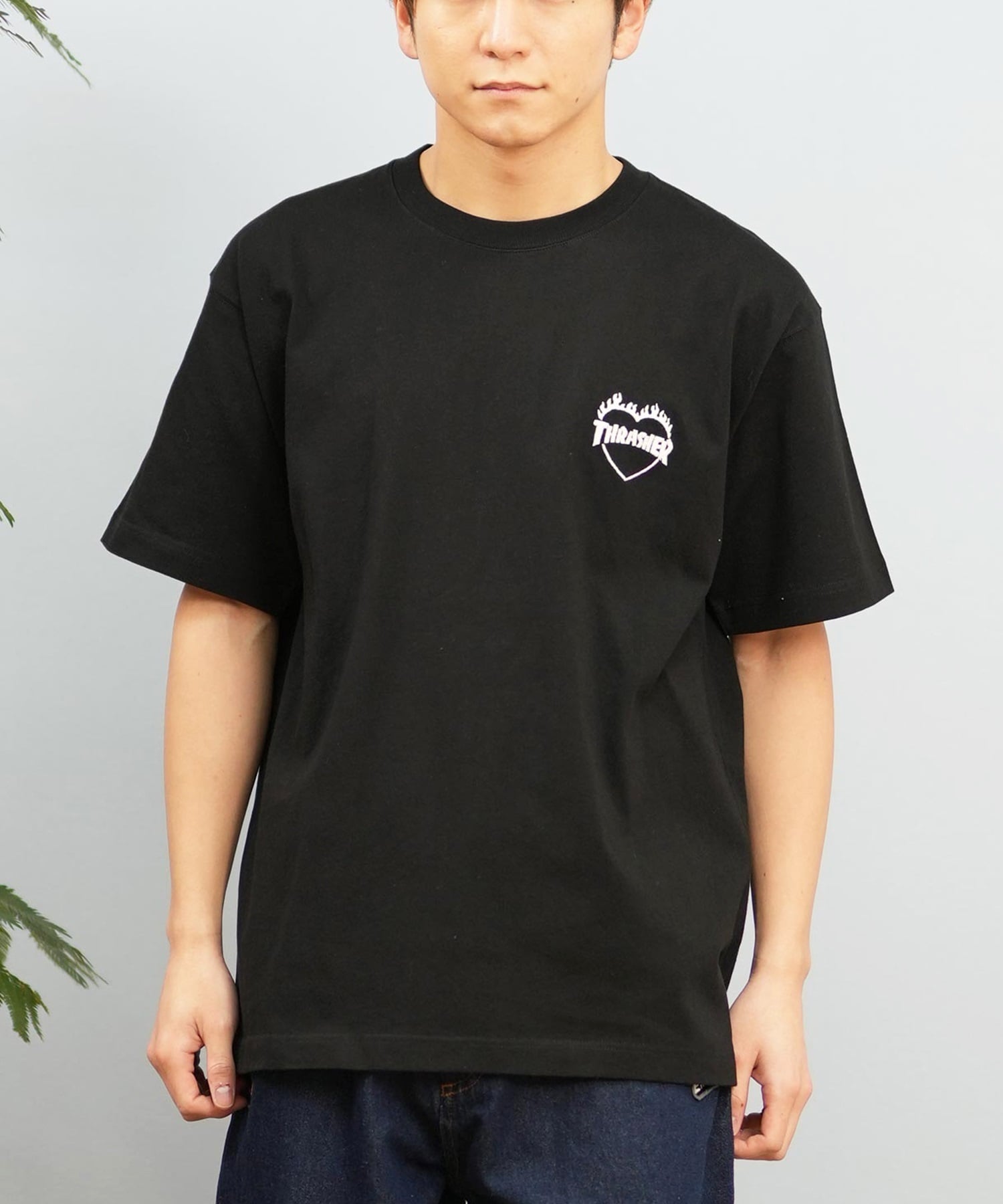 THRASHER スラッシャー 半袖 Tシャツ メンズ フロント刺繍 オーバーサイズ 252TH1ST040 ムラサキスポーツ限定(BLK-S)