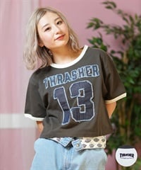 THRASHER スラッシャー 半袖 Tシャツ レディース ナンバリング リンガーシャツ 252TH2ST032(GRY-M)
