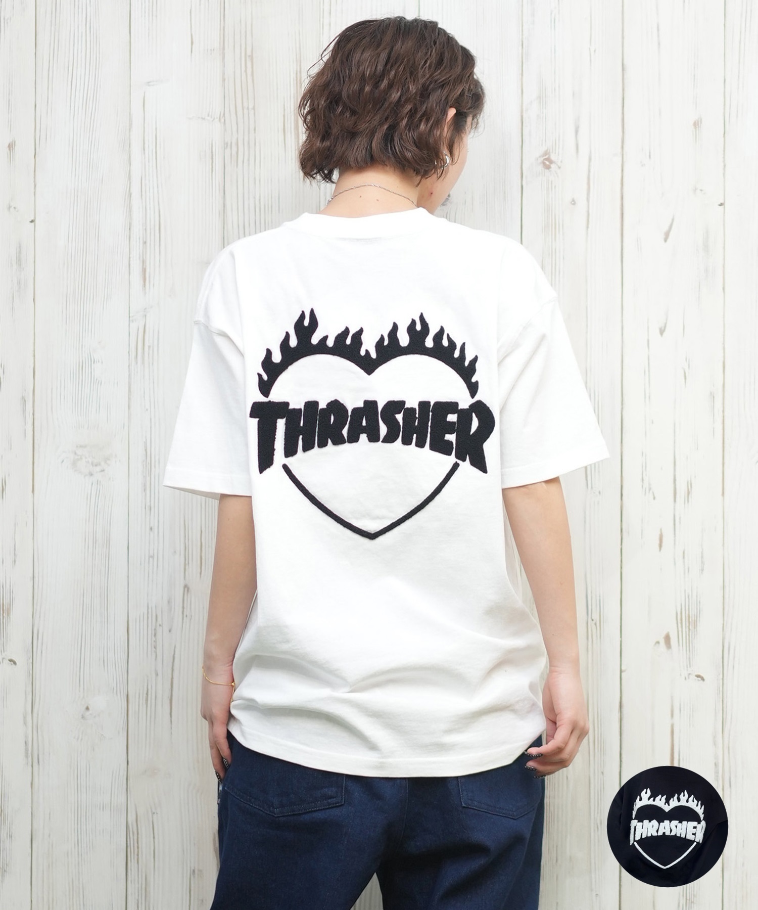 THRASHER スラッシャー 半袖 Tシャツ レディース バーニングハートTシャツ 252TH2ST033(WHT-M)