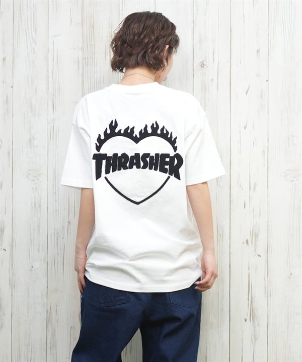 THRASHER スラッシャー 半袖 Tシャツ レディース バーニングハートTシャツ 252TH2ST033(WHT-M)