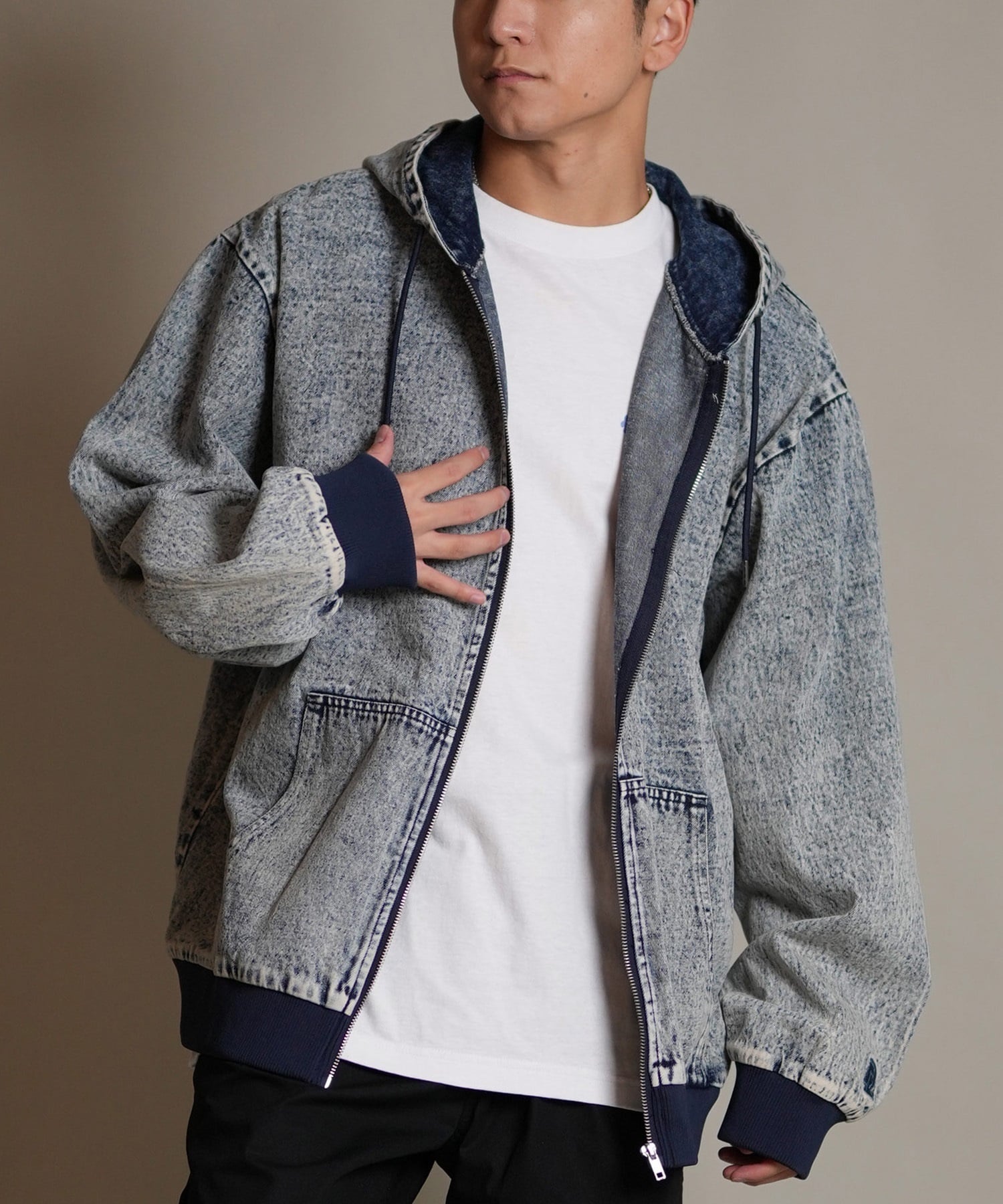 DEAR LAUREL ディアローレル デニム パーカー ジャケット メンズ ジップアップ フーディー ウォッシュ加工 ヴィンテージ風 DENIM PARKA JK D25F-0105(BLU-M)
