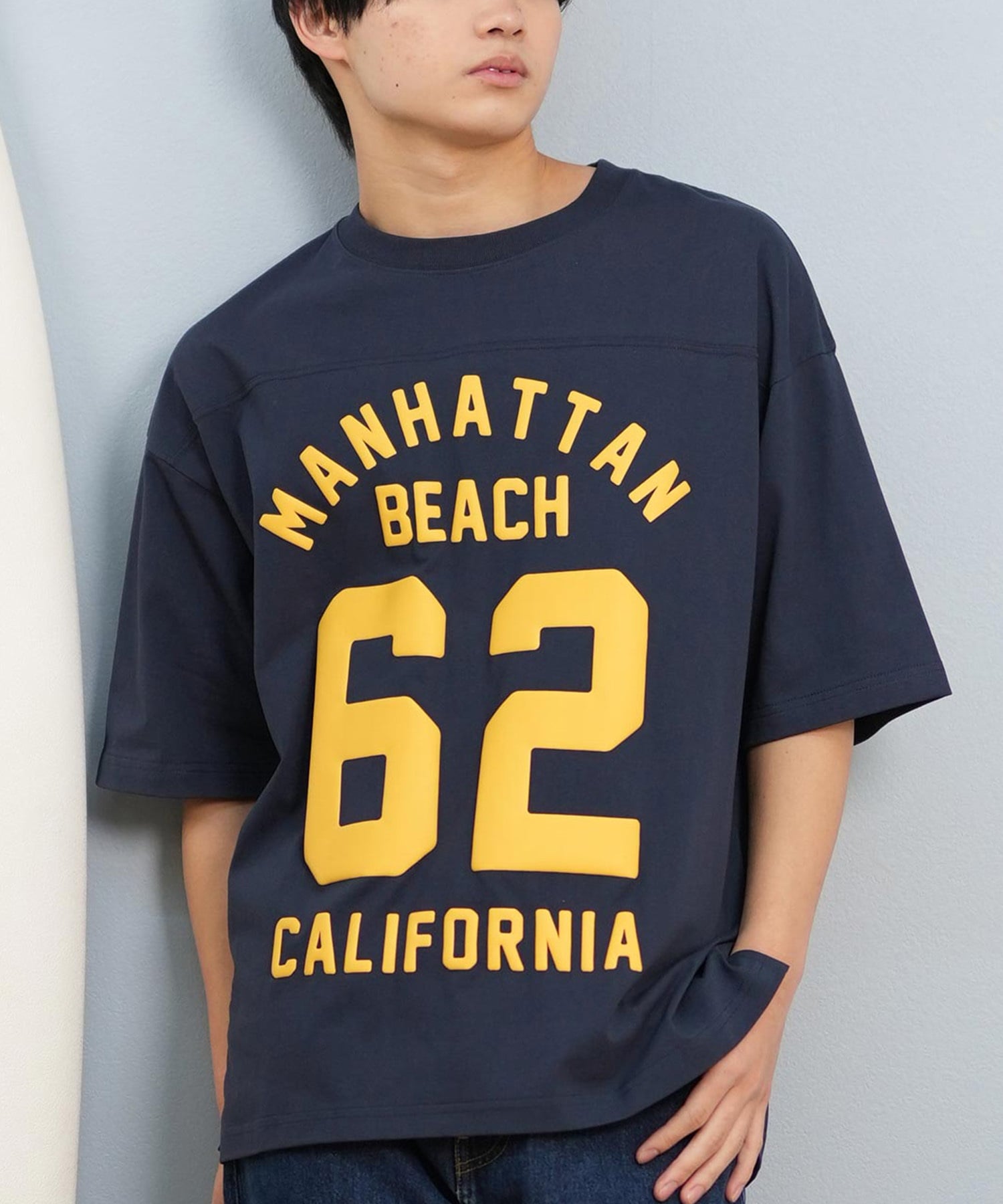 DEAR LAUREL ディアローレル 半袖 Tシャツ メンズ バックプリント 抗菌防臭 UVケア 接触冷感 CAL FOOTBALL TEE D25S2106(NVY-M)