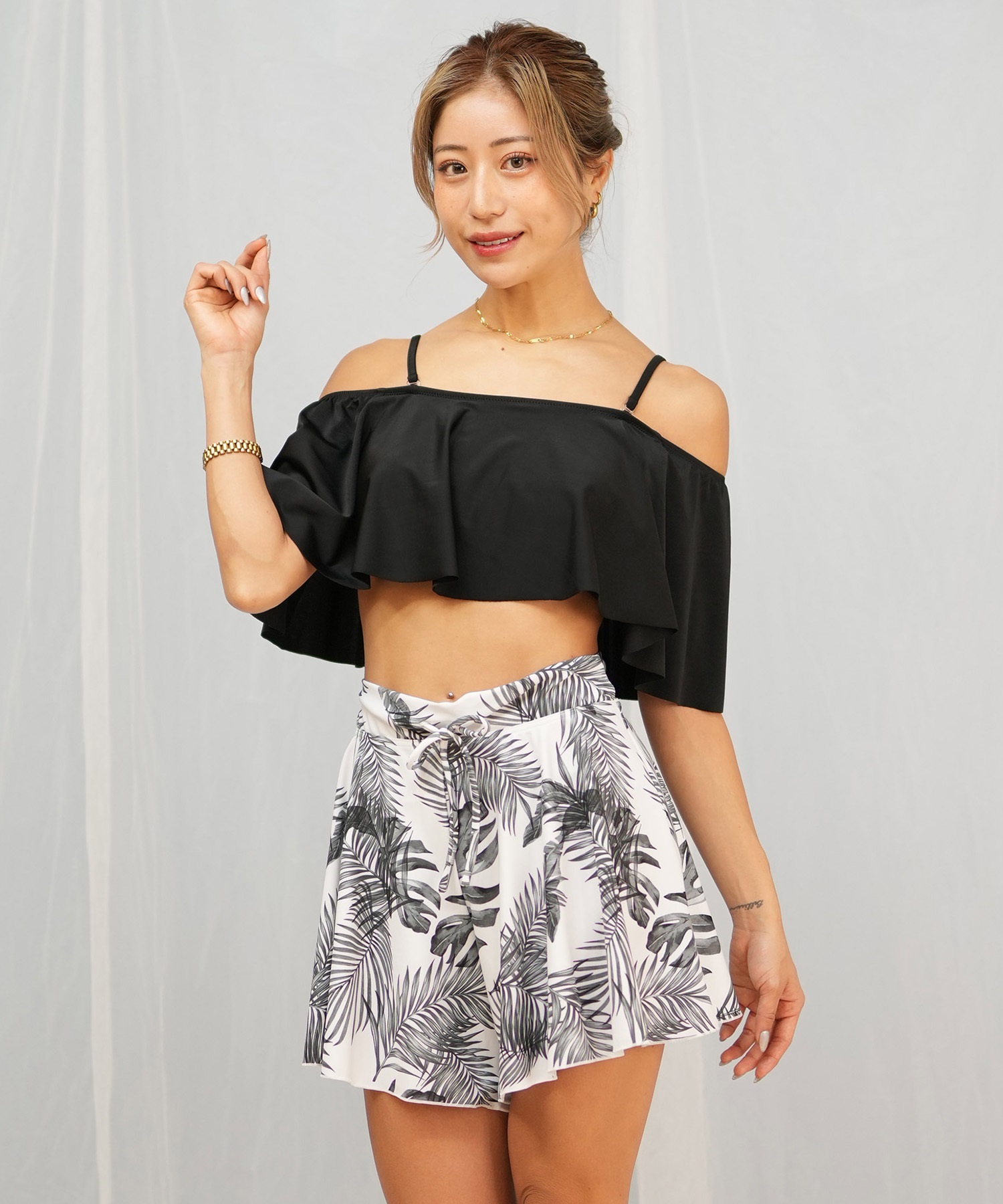 Beach Queen ビーチクイーン 水着 レディース  3点セット ショーツ付き フレア 403510(BLK-9)