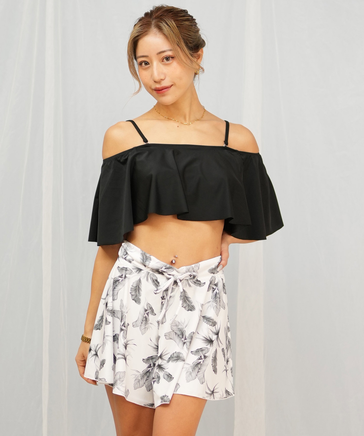 Beach Queen ビーチクイーン 水着 レディース  3点セット ショーツ付き フレア 403510(BLK-A-9)