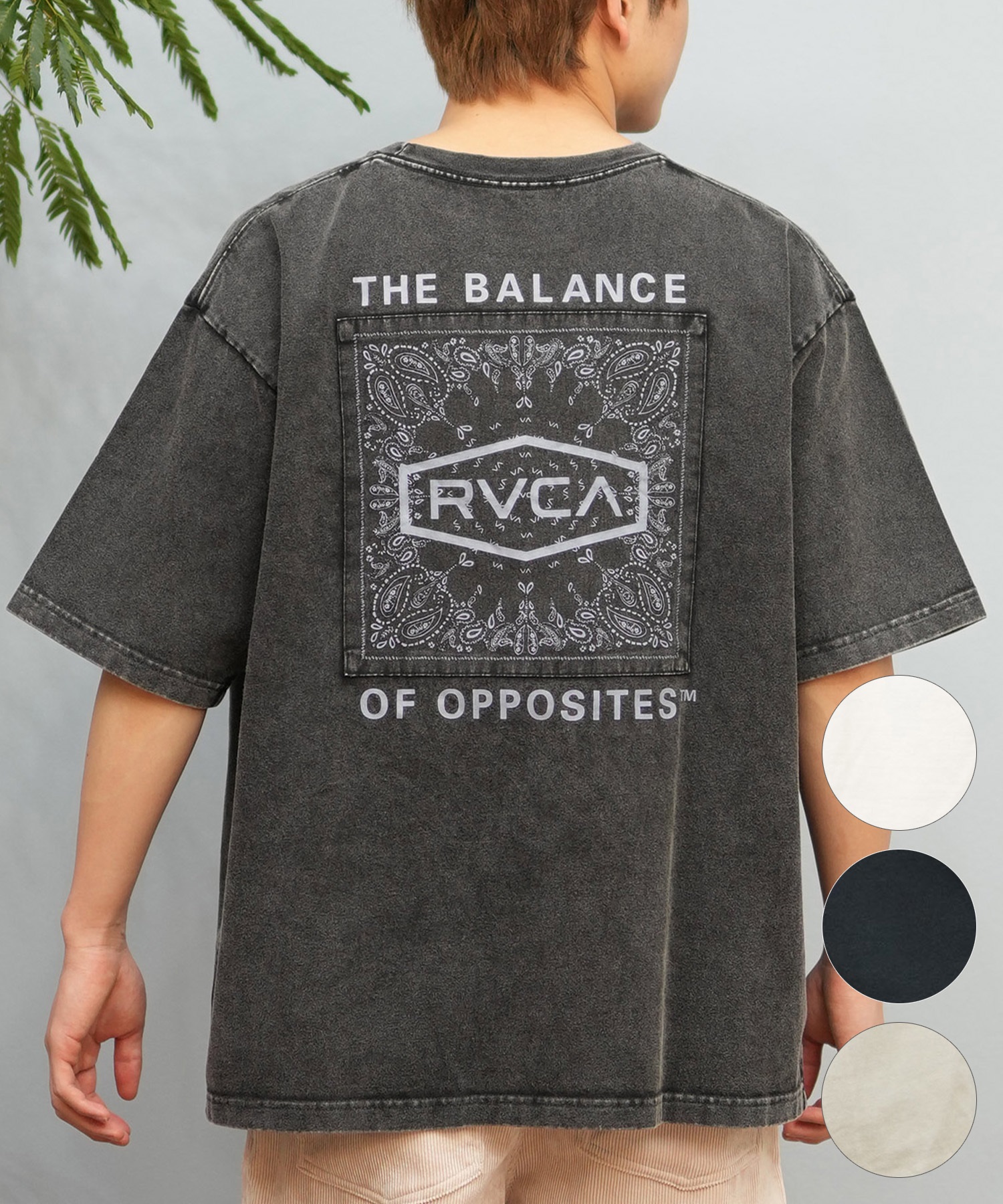 RVCA ルーカ 半袖 Tシャツ メンズ バックプリント BOXロゴ バンダナ柄 BF041-P20(WHT-S)