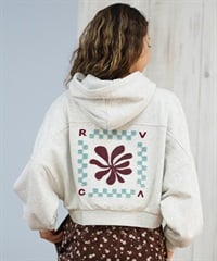 RVCA ルーカ プルオーバー パーカー レディース スウェット フーディー ショート丈 バックプリント ドルマンスリーブ 裏毛 BF044-012(GRY-S)