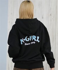 X-GIRL エックスガール ジップアップ パーカー レディース バックプリント ロゴ ARCH LOGO ZIP UP HOODIE 105253012022(BLACK-S)