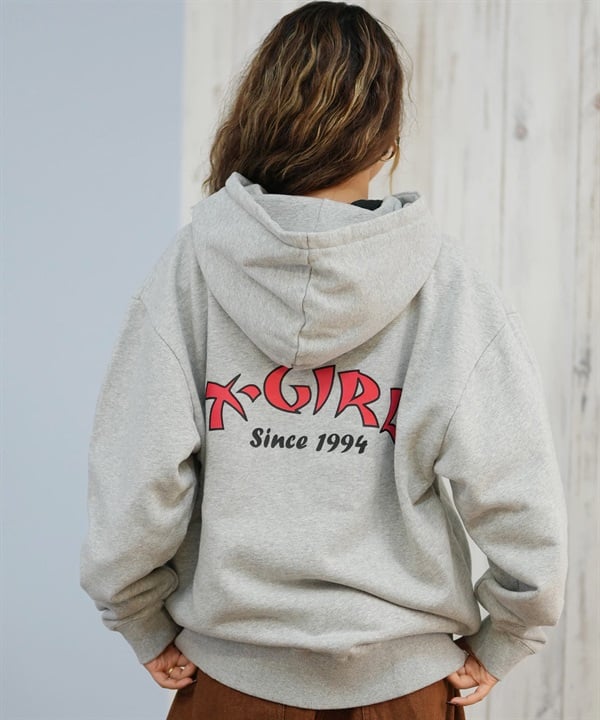 X-GIRL エックスガール ジップアップ パーカー レディース バックプリント ロゴ ARCH LOGO ZIP UP HOODIE 105253012022(ASH-S)