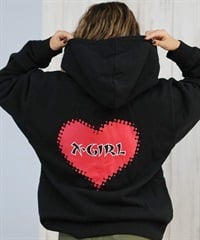 X-GIRL エックスガール ジップアップ パーカー レディース バックプリント ロゴ HEART ZIP UP HOODIE 105253012024(BLACK-S)