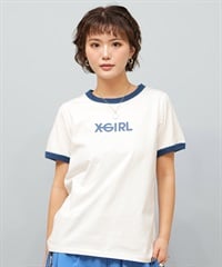 X-girl エックスガール 半袖 Tシャツ レディース リンガーシャツ フロントロゴ LOGO S S RINGER CLASSIC TEE 105251011031(BLUE-S)