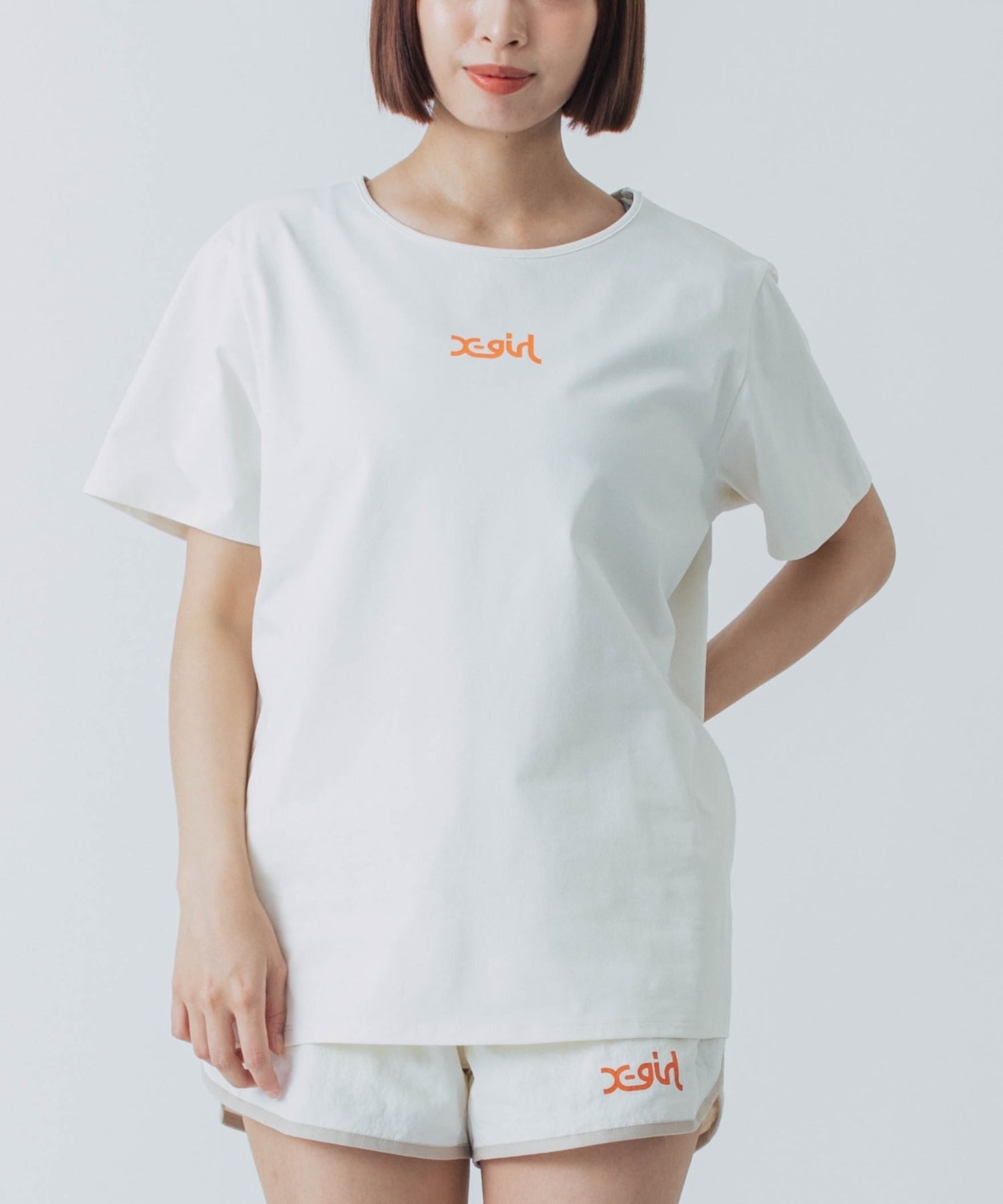 X-girl SPORTSエックスガールスポーツ半袖 Tシャツ レディース UVカット 吸水速乾 接触冷感 155251013006(WHITE-M)