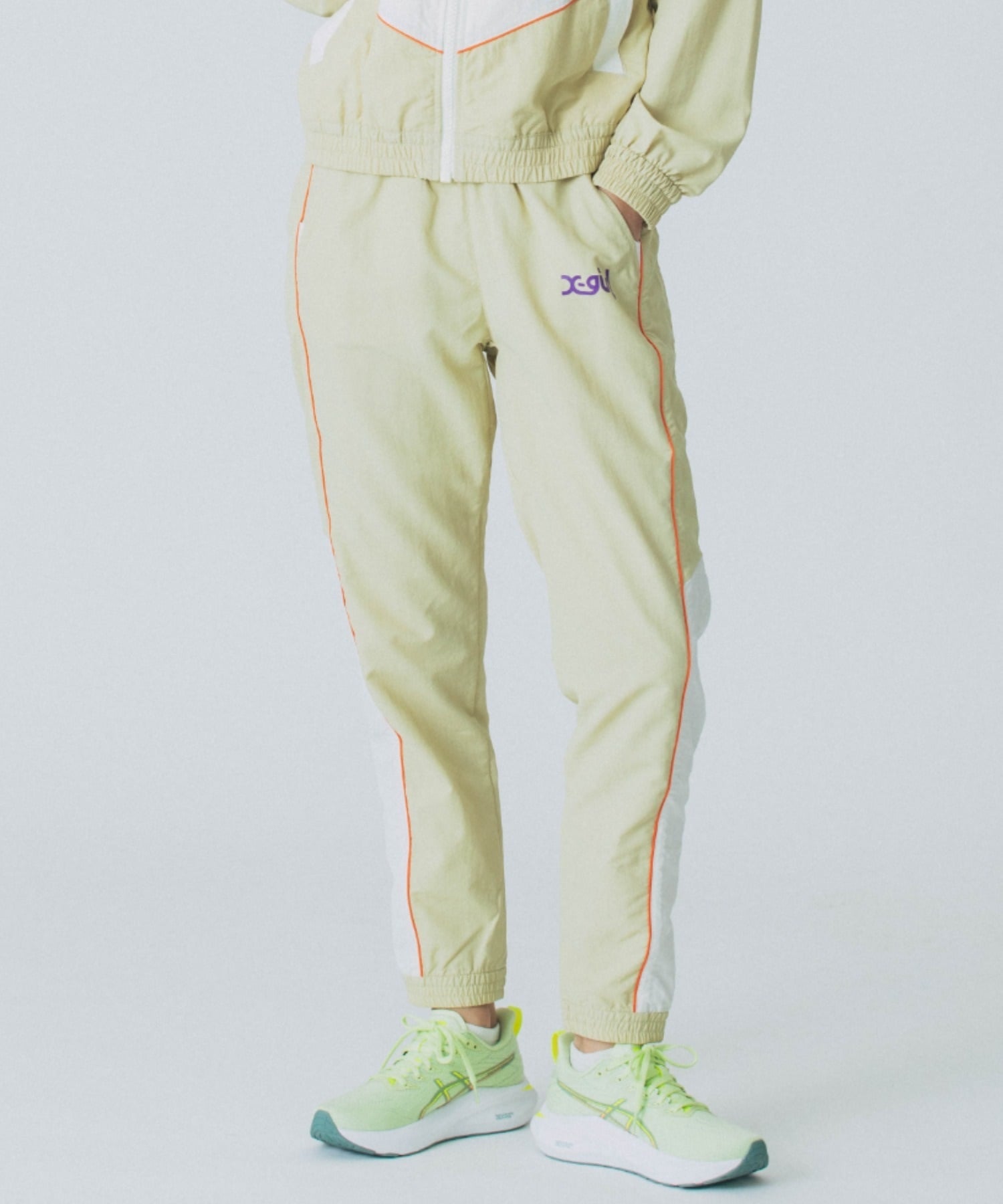 X-girl SPORTSエックスガールスポーツロングパンツ レディース ナイロンパンツ UVカット 撥水 防風 セットアップ対応 155251031001(LTYEL-M)