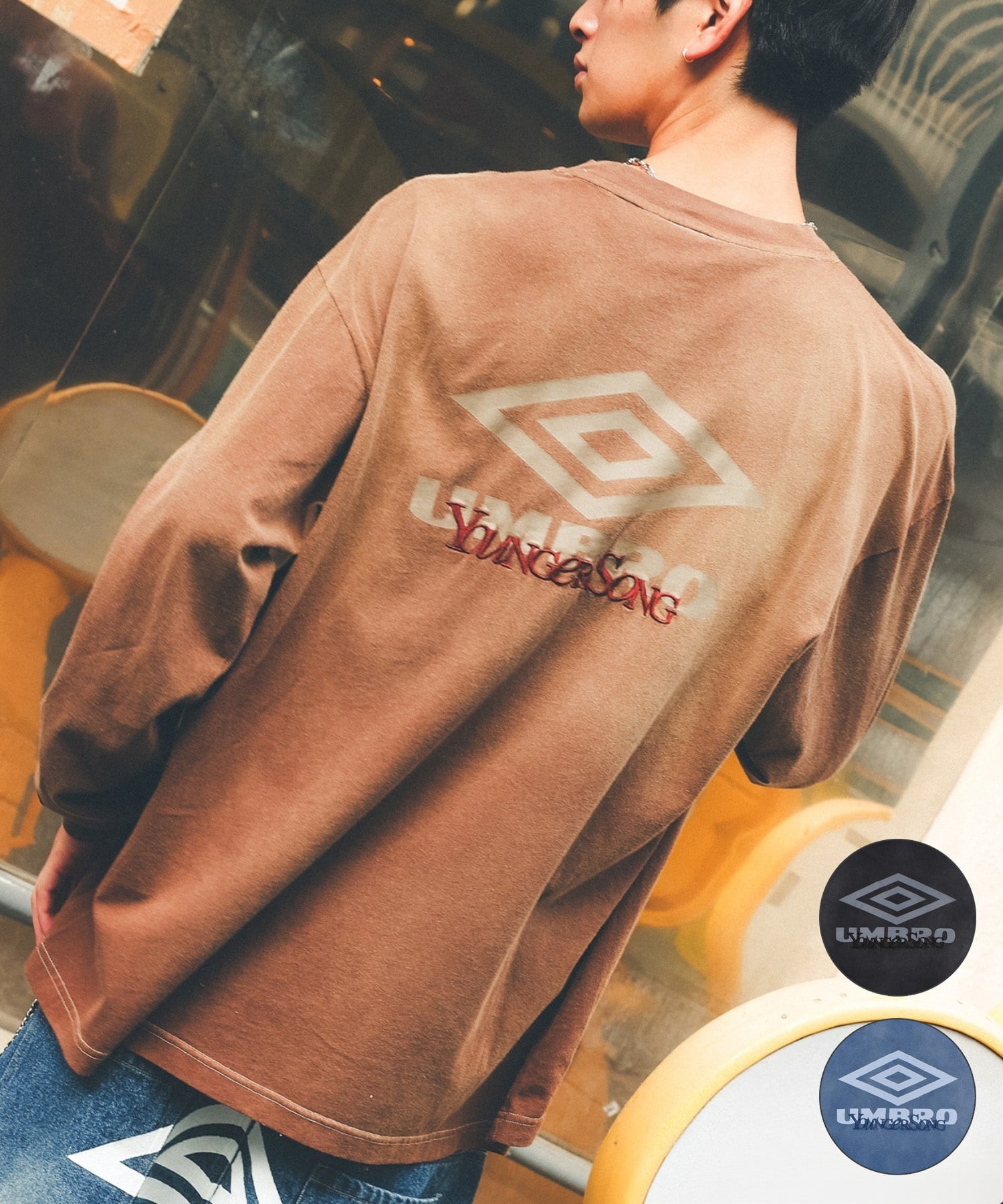 UMBRO アンブロ × Younger Song ヤンガーソング コラボ 長袖 Tシャツ ロンT MD27-LST02B ムラサキスポーツ限定(BLACK-S)
