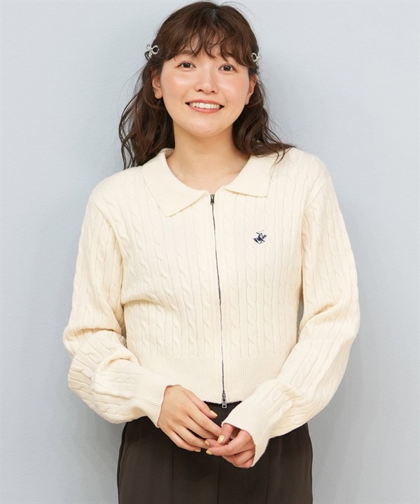 BEVERY HILLS P.C ビバリーヒルズポロクラブ カーディガン レディース ケーブル編み ワンポイント 5487-6753