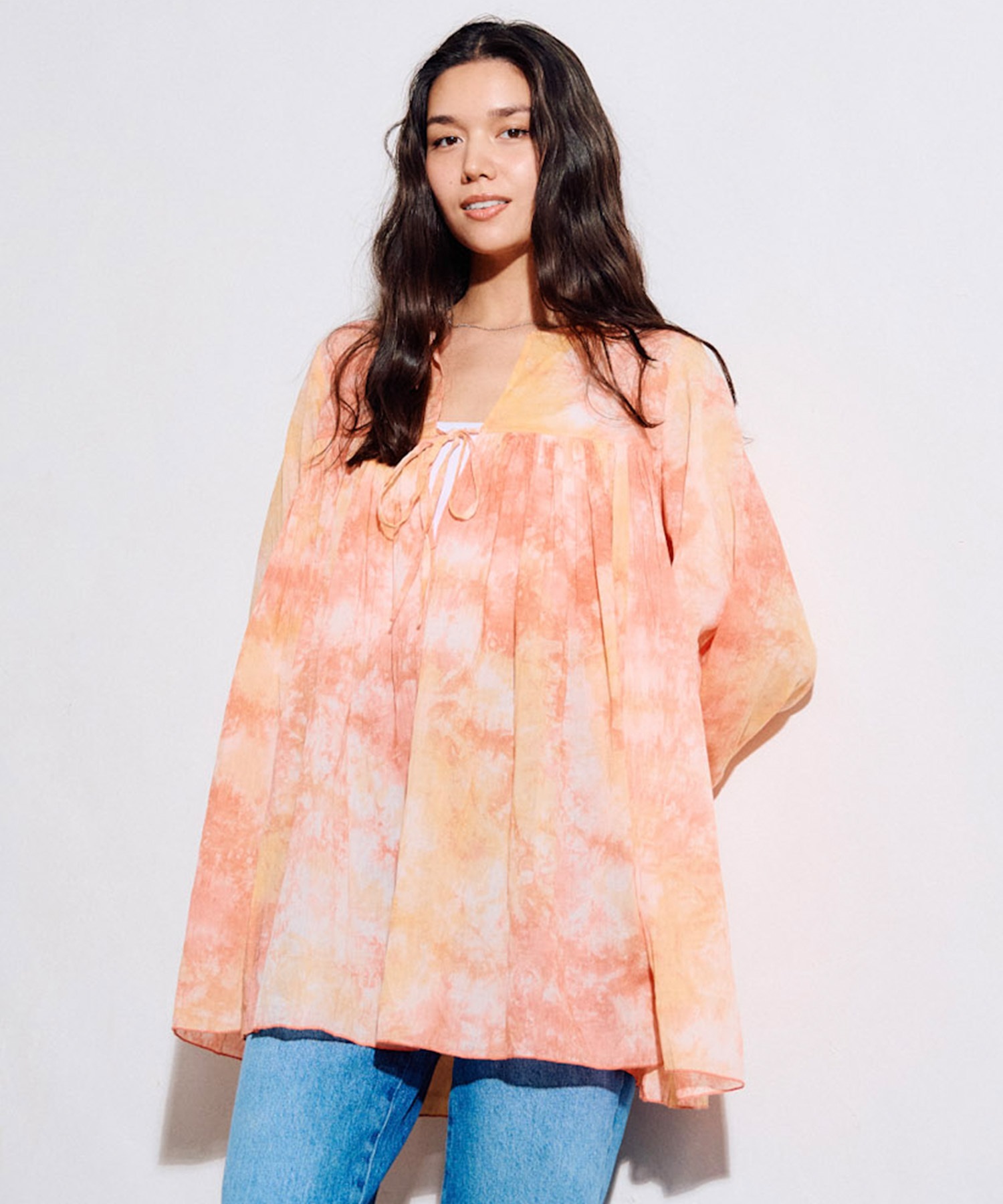 RIKKA FEMME リッカファム ワンピース レディース 長袖 キーネック タイダイ柄 RF6S-1401(ORG-FREE)