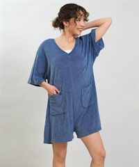 RIKKA FEMME リッカファム オールインワン ロンパース レディース パイル生地 ショート丈 吸水速乾 UVカット RF6S-1406(BLU-FREE)