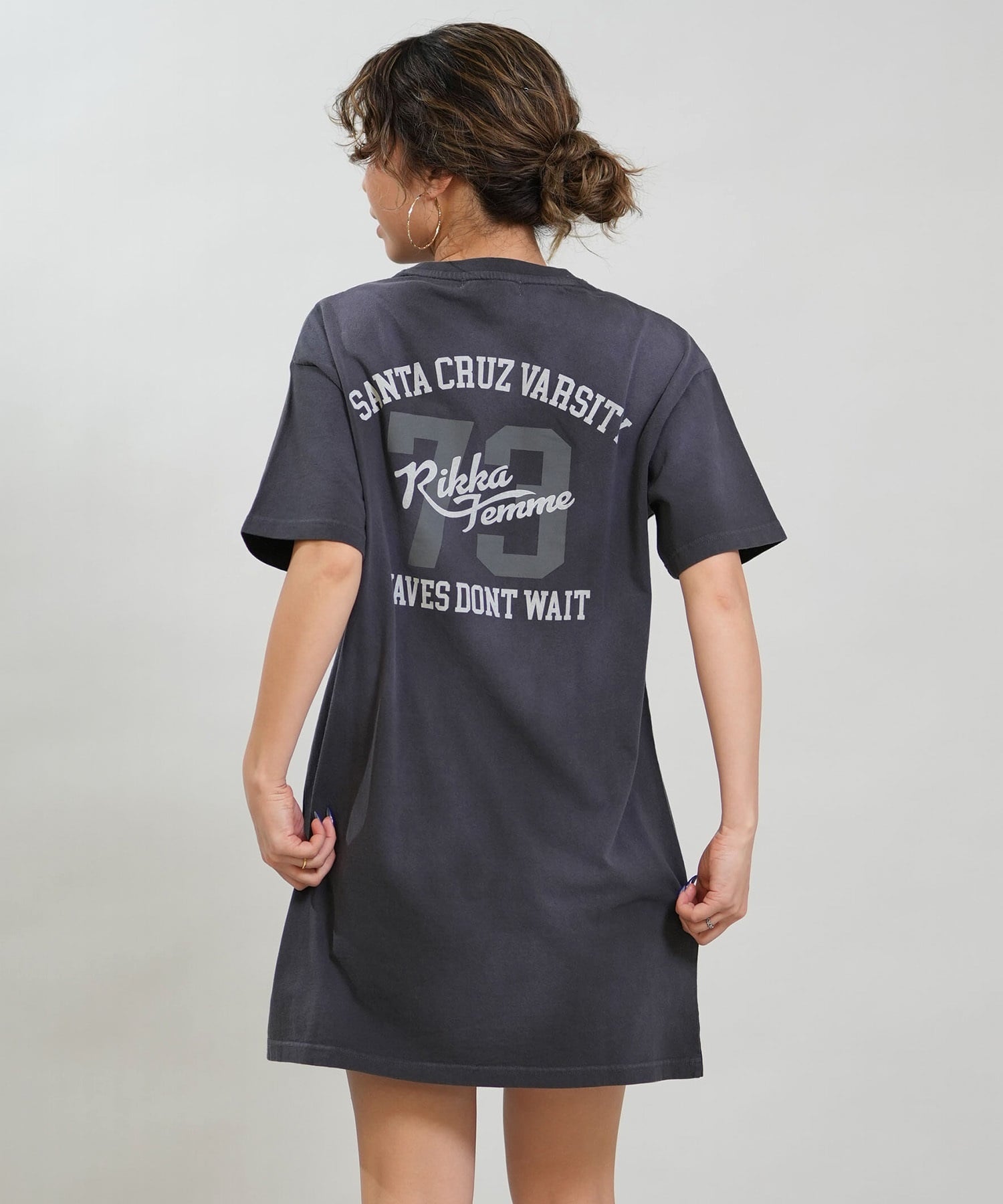 RIKKA FEMME リッカファム 半袖 Tシャツ レディース ワンピース Tシャツワンピ バックプリント RF6S-2105(GRY-FREE)