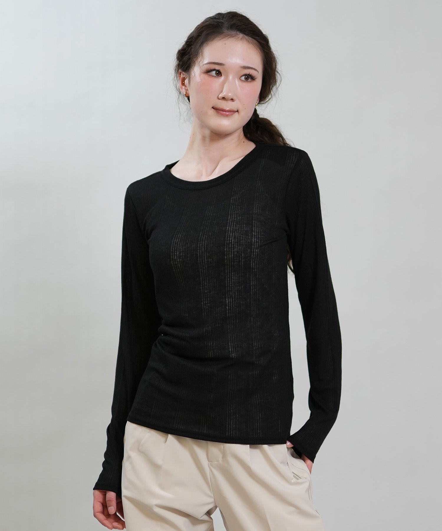 RIKKA FEMME リッカファム 長袖 Tシャツ ロンT レディース シアートップス RF6S-2201(BLK-FREE)