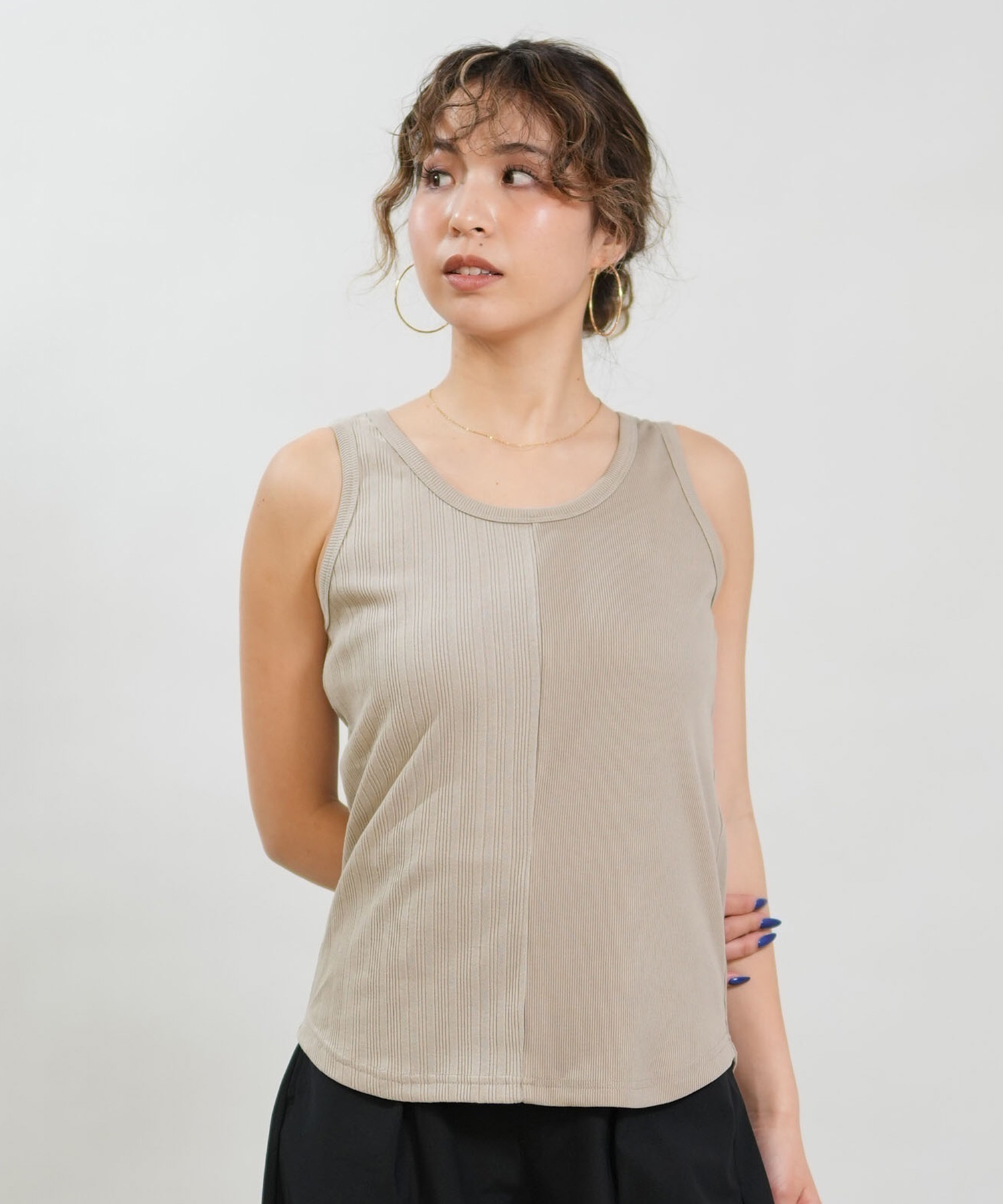RIKKA FEMME リッカファム タンクトップ レディース リブ 切り替え RF6S-2302(BEG-FREE)