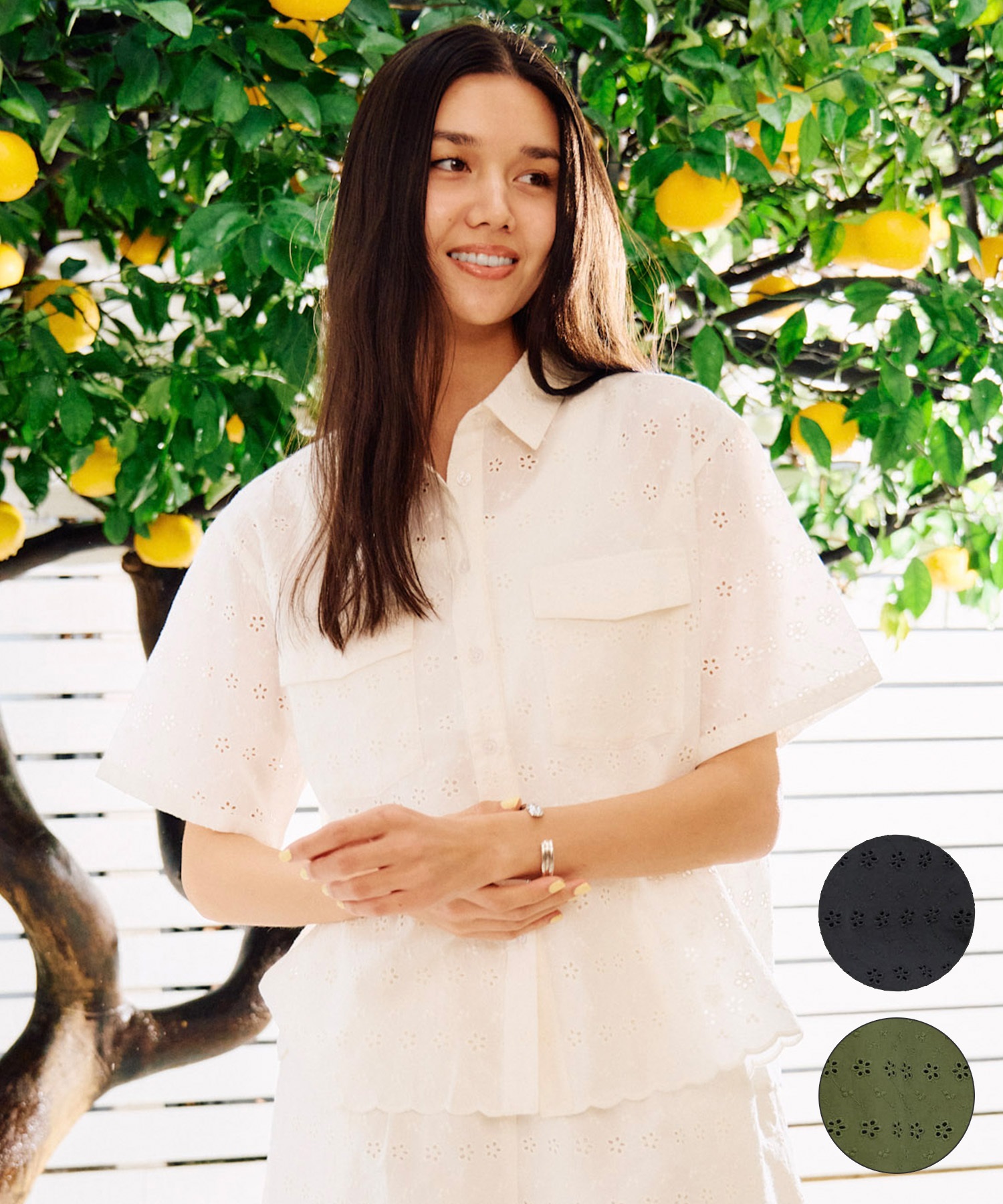 RIKKA FEMME リッカファム 半袖 シャツ レディース レース刺繍 セットアップ対応 RF6S-2401(WHT-FREE)