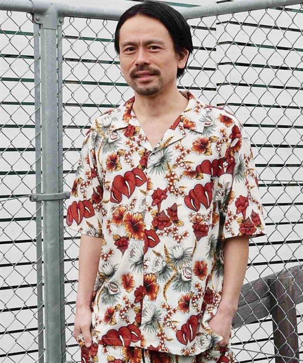 LOST ロスト 半袖 シャツ メンズ 総柄 ストレッチ セットアップ対応 LM6S-2401